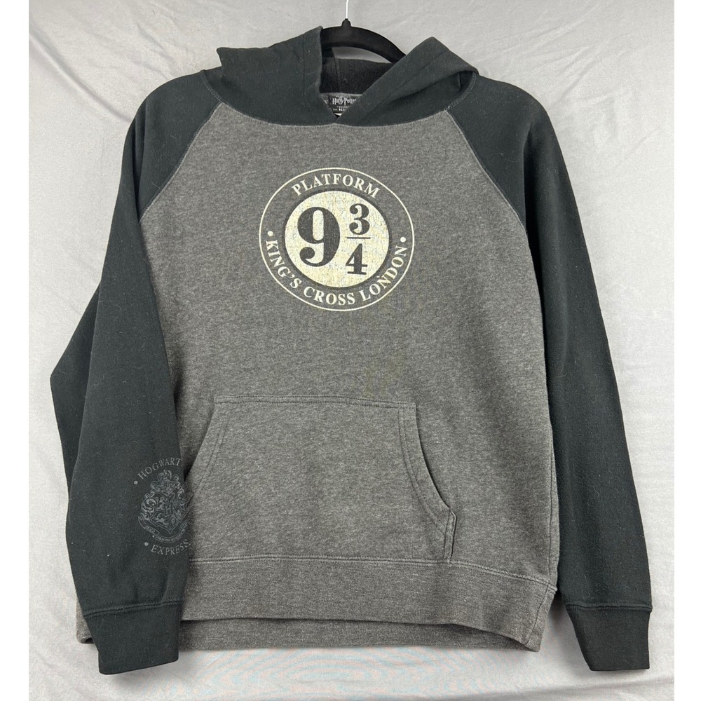 Rare Harry Potter Hoodie Kids Size L 14/16 Platform 9 3/4 Grey Black Raglan Good
